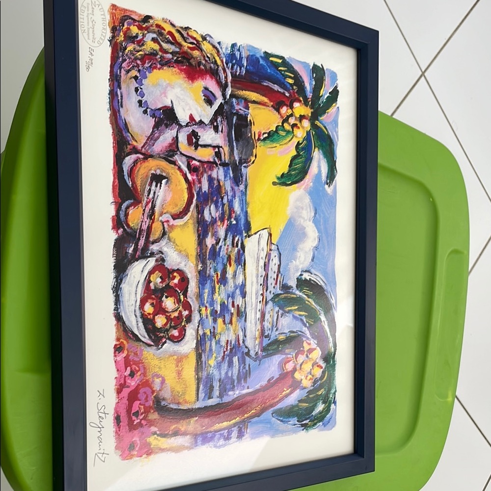Framed Tropical Art Print with Navy Frame size 19 x 14 1/2 inch by Z. Steynovitz
